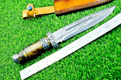 12.5 Inch Hand Forged Damascus Steel Bowie Knife with Resin Handle