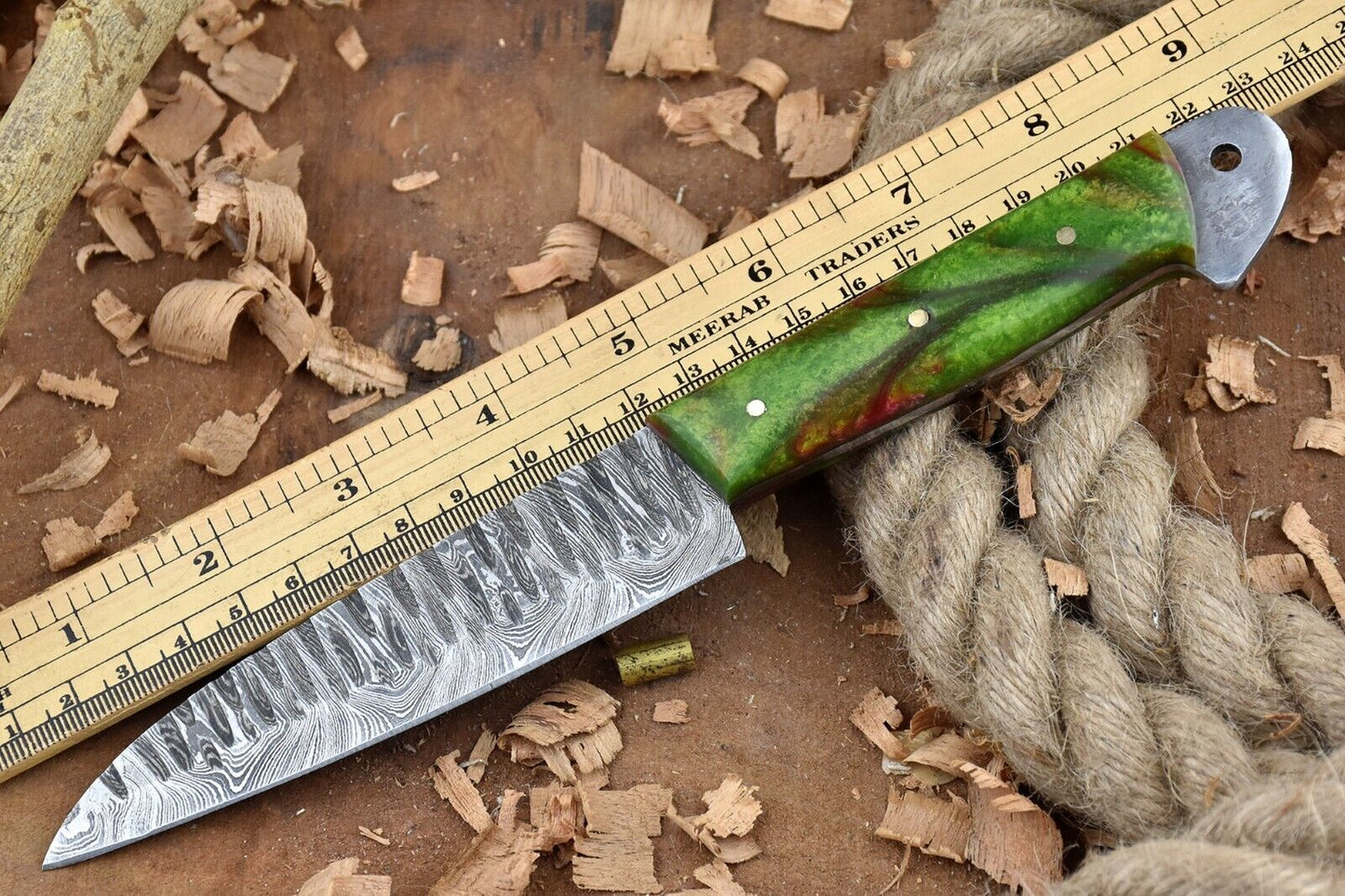 Custom Handmade Forged Damascus Steel Kitchen Chef Knife – 9" Full Tang with Leather Sheath