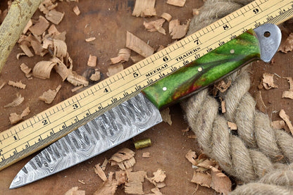 Custom Handmade Forged Damascus Steel Kitchen Chef Knife – 9" Full Tang with Leather Sheath
