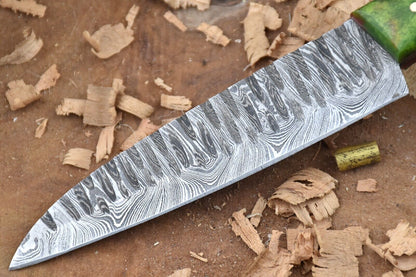 Custom Handmade Forged Damascus Steel Kitchen Chef Knife – 9" Full Tang with Leather Sheath