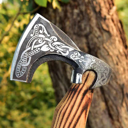 Custom Handmade High Carbon Steel Medieval Viking Axe Hatchet 17.5 Inch