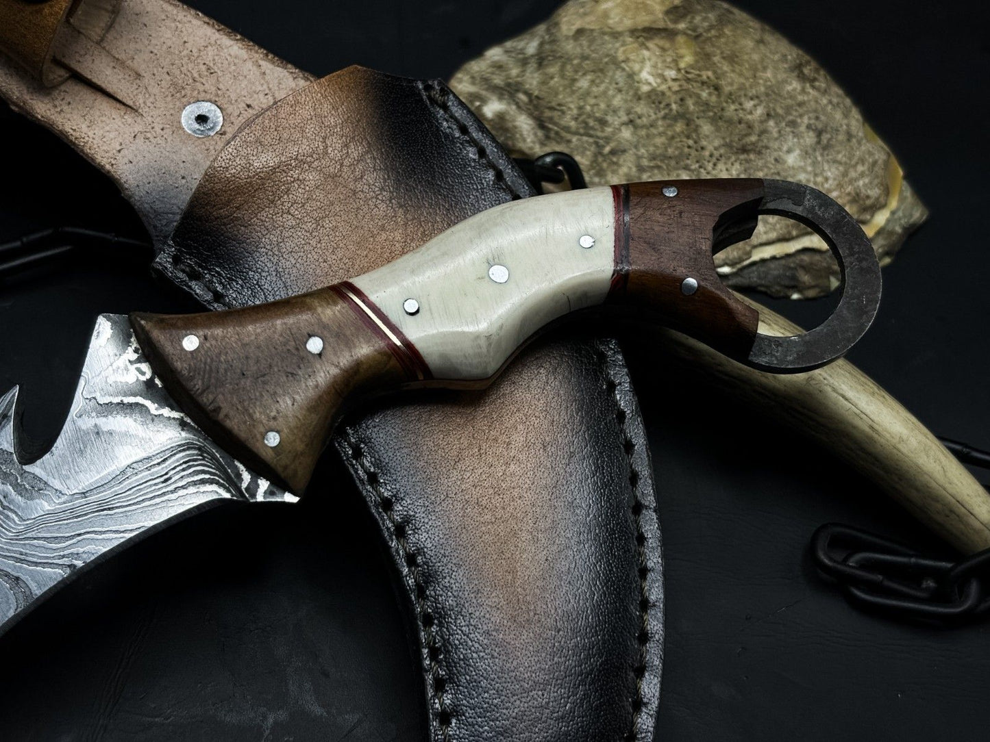 Handmade Damascus Karambit Knife Best Damascus Karambit with Wood Handle