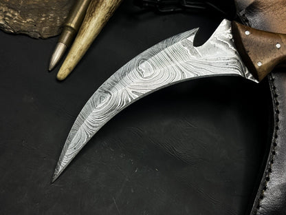 Handmade Damascus Karambit Knife Best Damascus Karambit with Wood Handle