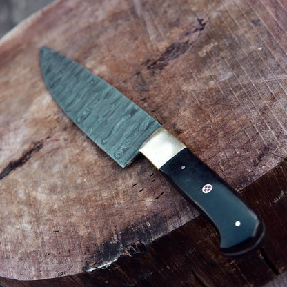 Vintage Handmade Damascus Steel Chef Knife | Custom Kitchen Knife with Bull Horn Handle