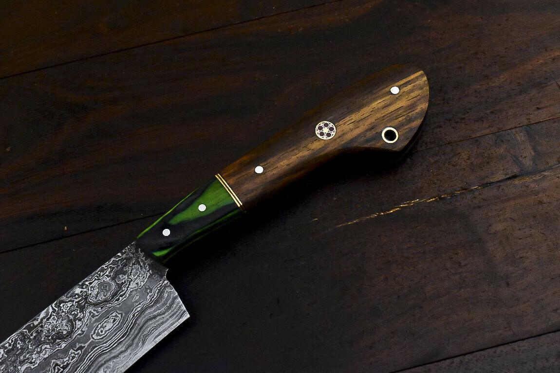 Hand Forged 13" Damascus Steel Hunting & Chef Knife with Walnut Wood Handle and Wooden Bolster
