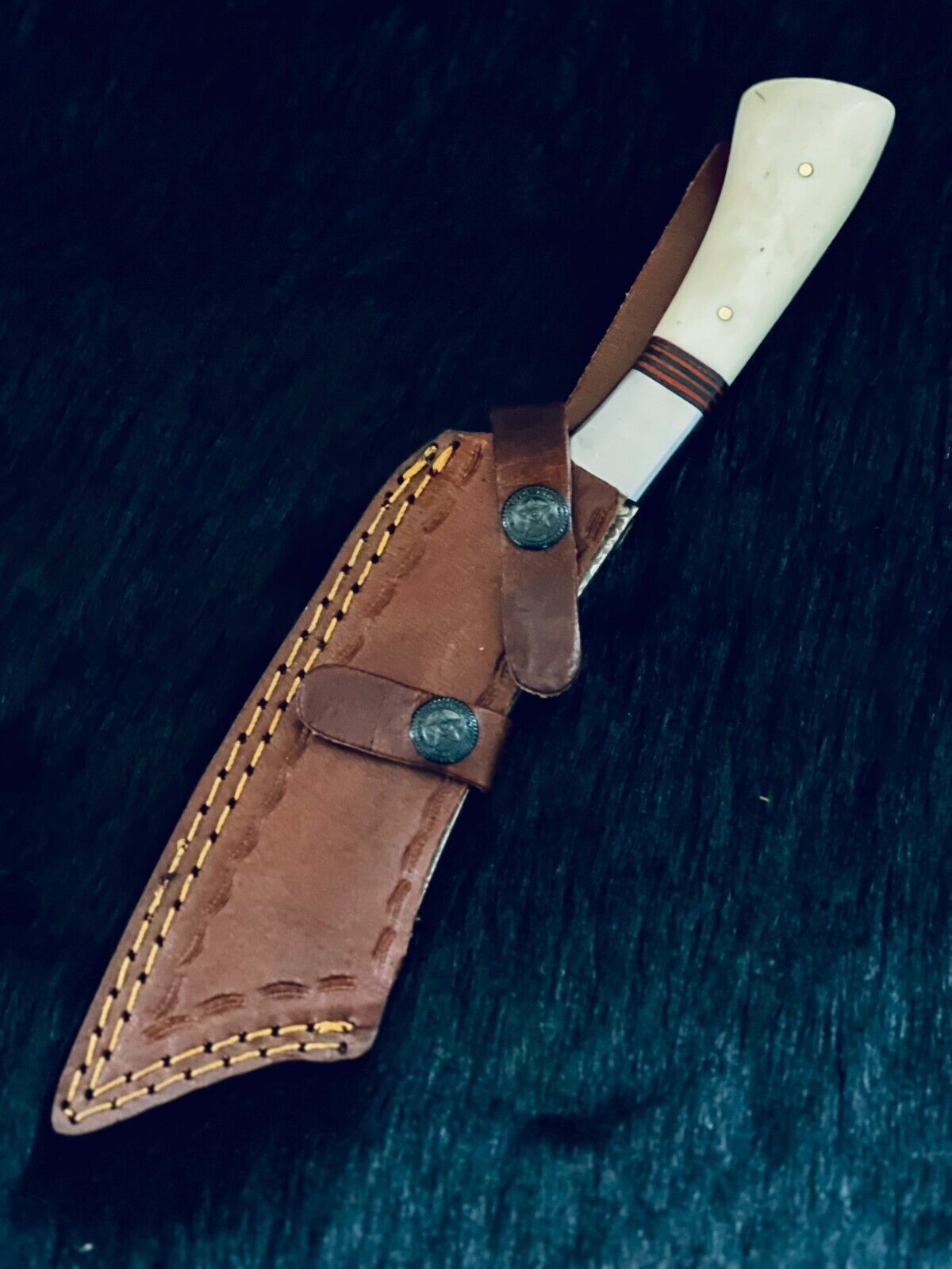 10 Inch Handmade Twist Damascus Machete Hunting Knife with Camel Bone and Wood Handle