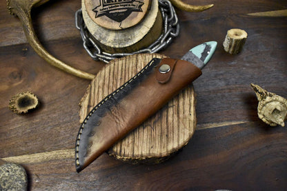 Twist Damascus Skinner Knife with Corian Handle – Handmade EDC Fixed Blade