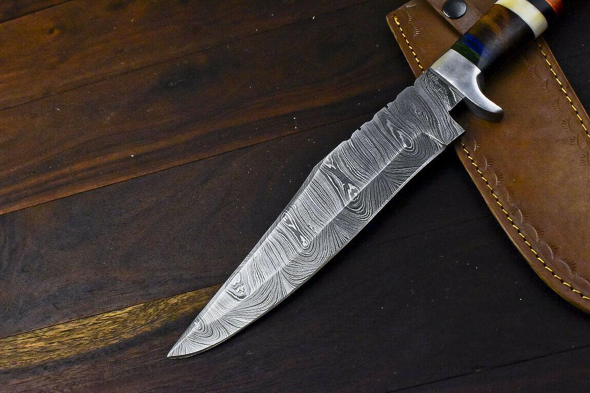 15" Damascus Steel Bowie Knife with Walnut Handle