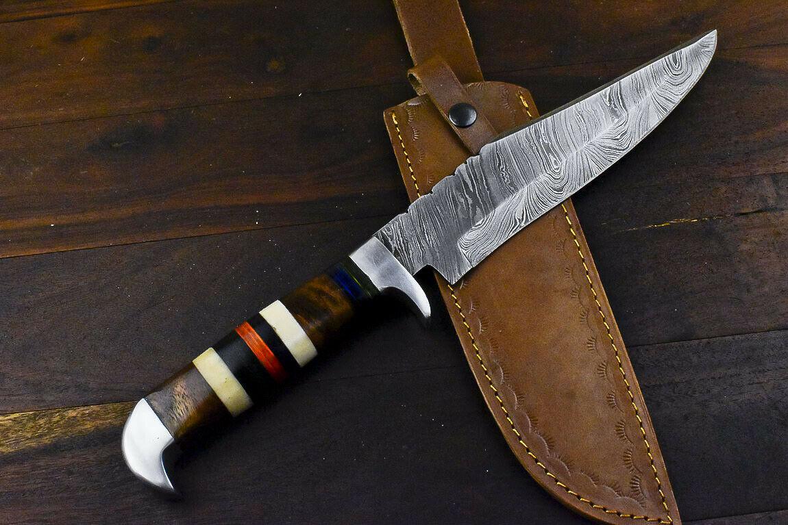 15" Damascus Steel Bowie Knife with Walnut Handle