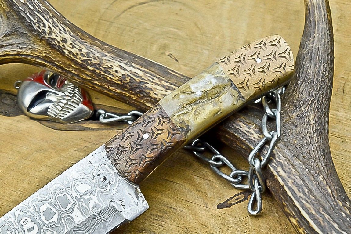 10" Handmade Damascus Steel Bowie Knife – Wooden and stag Handle Hunting Knife