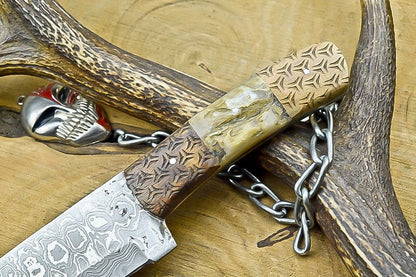 10" Handmade Damascus Steel Bowie Knife – Wooden and stag Handle Hunting Knife