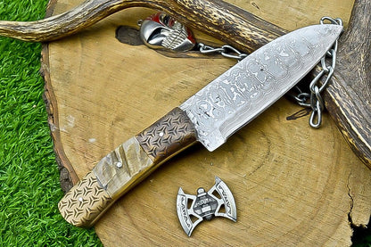 10" Heritage Forge Handmade Damascus Bowie Knife | Wood Handle