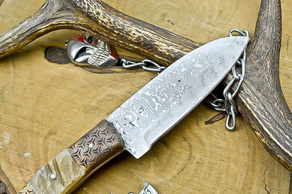 10" Heritage Forge Handmade Damascus Bowie Knife | Wood Handle