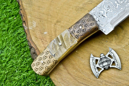 10" Heritage Forge Handmade Damascus Bowie Knife | Wood Handle