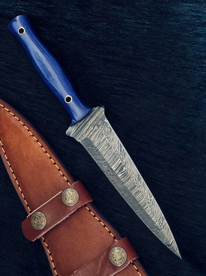 Heritage Forge 10 Inch Fire Damascus Steel Dagger Knife with Camel Bone and Wood Handle