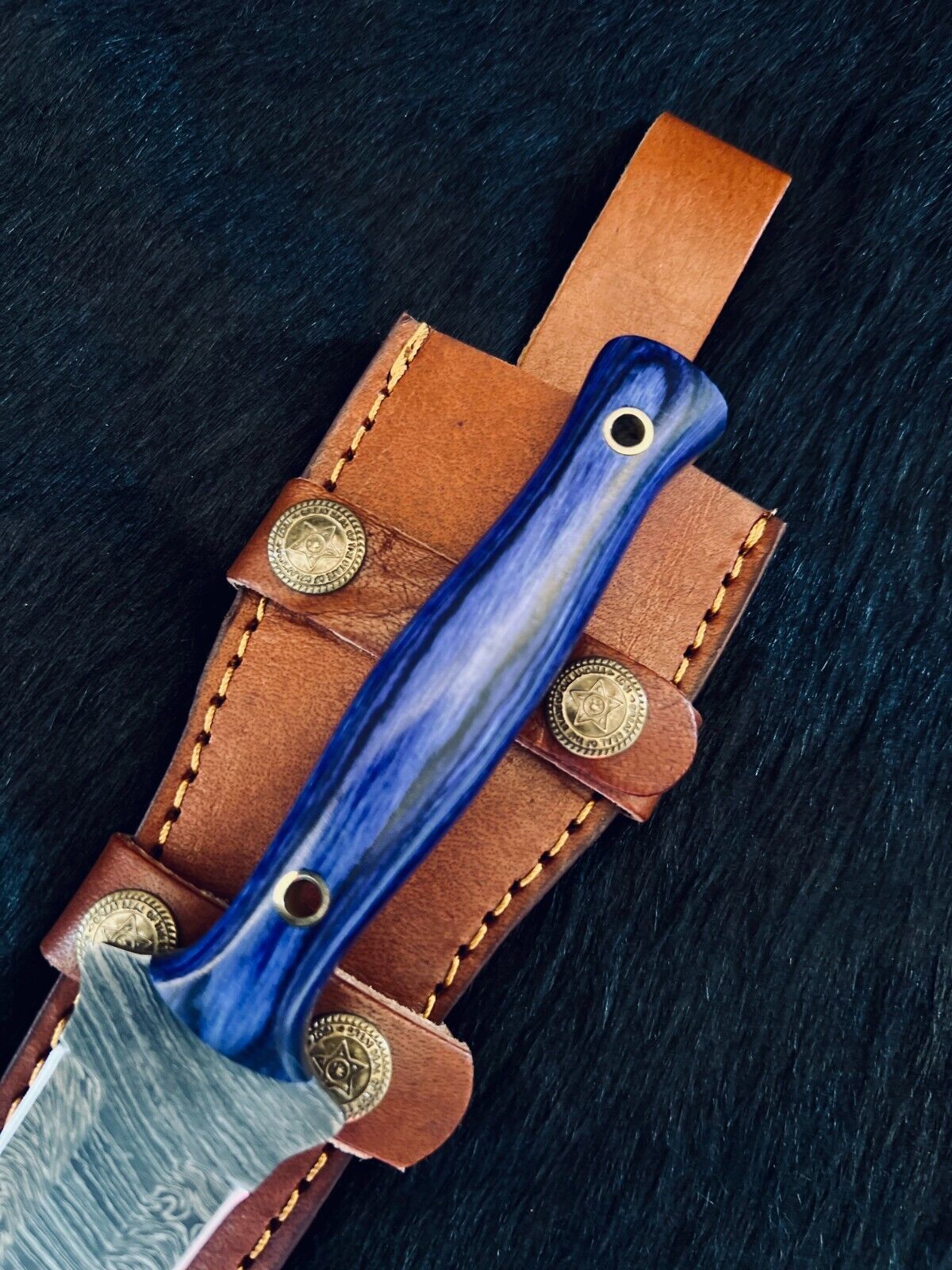 Heritage Forge 10 Inch Fire Damascus Steel Dagger Knife with Camel Bone and Wood Handle