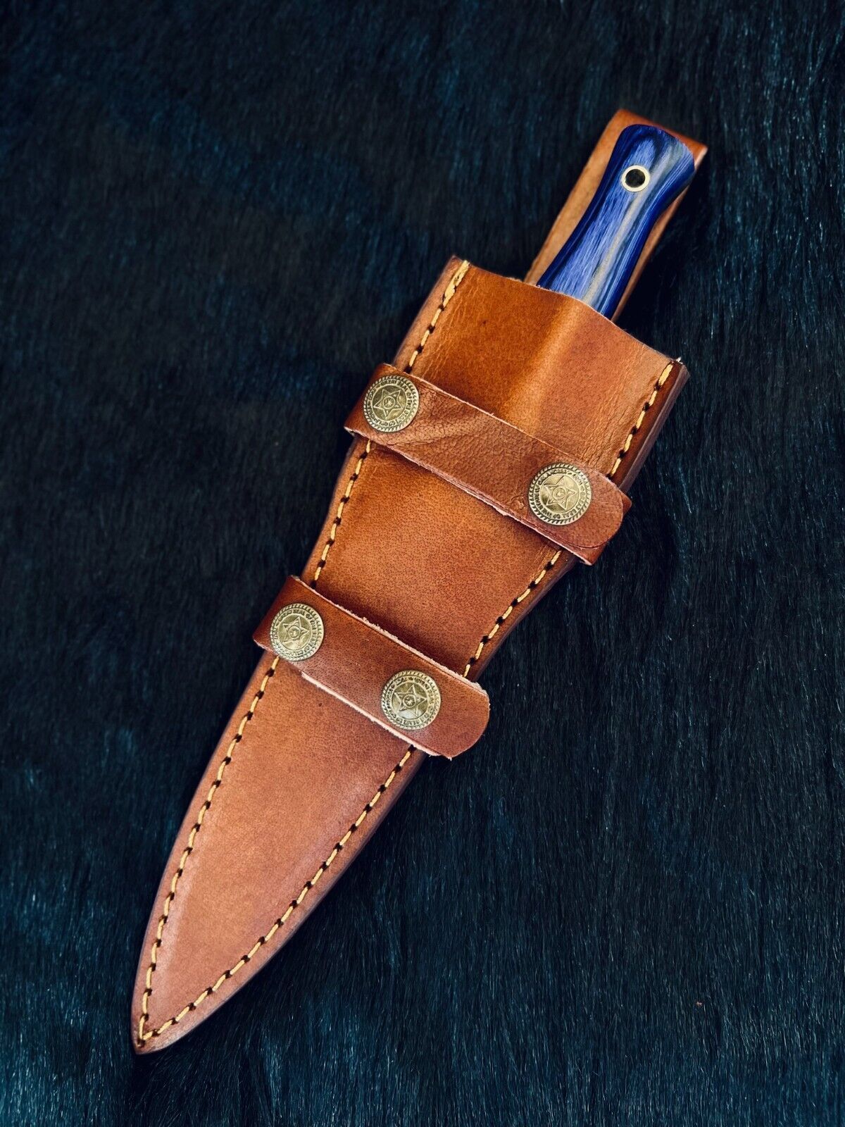 Heritage Forge 10 Inch Fire Damascus Steel Dagger Knife with Camel Bone and Wood Handle