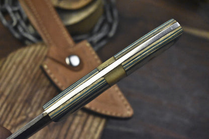 8.5" Damascus Skinner Knife Ladder Pattern Bone and Wood Handle Hunting Fishing Gift