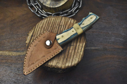 8.5" Damascus Skinner Knife Ladder Pattern Bone and Wood Handle Hunting Fishing Gift