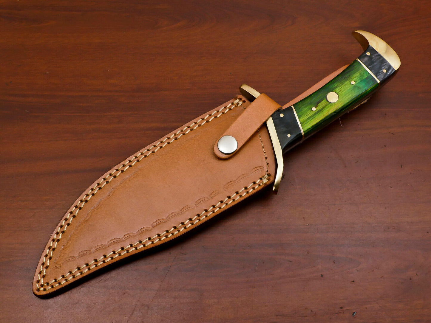 12" Hand Forged Damascus Steel Bowie Hunting Knife with Pakka Wood Handle