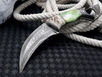 Best Karambit Knife  Damascus Steel Karambit Knife With Bone Handle and Sheath