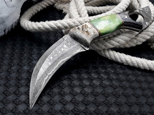 Best Karambit Knife  Damascus Steel Karambit Knife With Bone Handle and Sheath