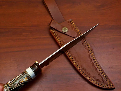 Handmade D2 Steel Bone Bowie Knife – Burnt Camel Bone & Pakka Wood Handle