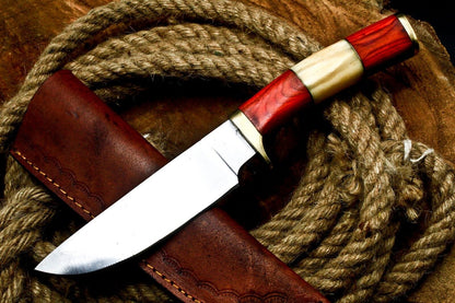 9.5" Handmade D2 Steel Skinner Knife | Hardwood Handle Full Tang Hunting EDC with Sheath