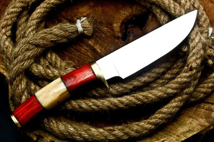 9.5" Handmade D2 Steel Skinner Knife | Hardwood Handle Full Tang Hunting EDC with Sheath