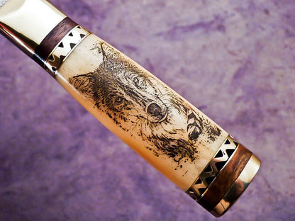 12" Custom Hand Forged Damascus Chef Knife with Camel Bone Handle