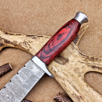 15 Inch Handmade Damascus Steel Bowie Knife with Hardwood Handle