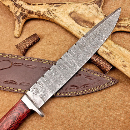 15 Inch Handmade Damascus Steel Bowie Knife with Hardwood Handle