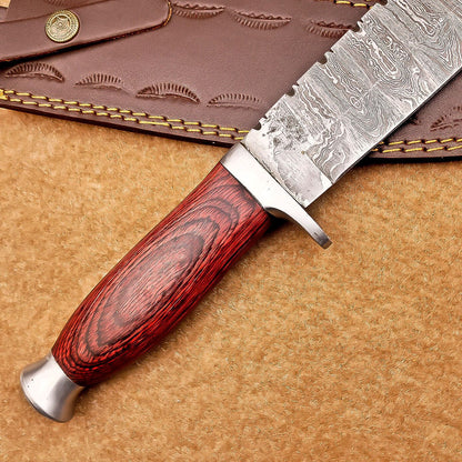 15 Inch Handmade Damascus Steel Bowie Knife with Hardwood Handle