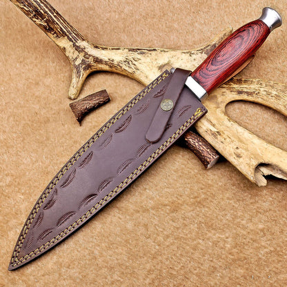 15 Inch Handmade Damascus Steel Bowie Knife with Hardwood Handle