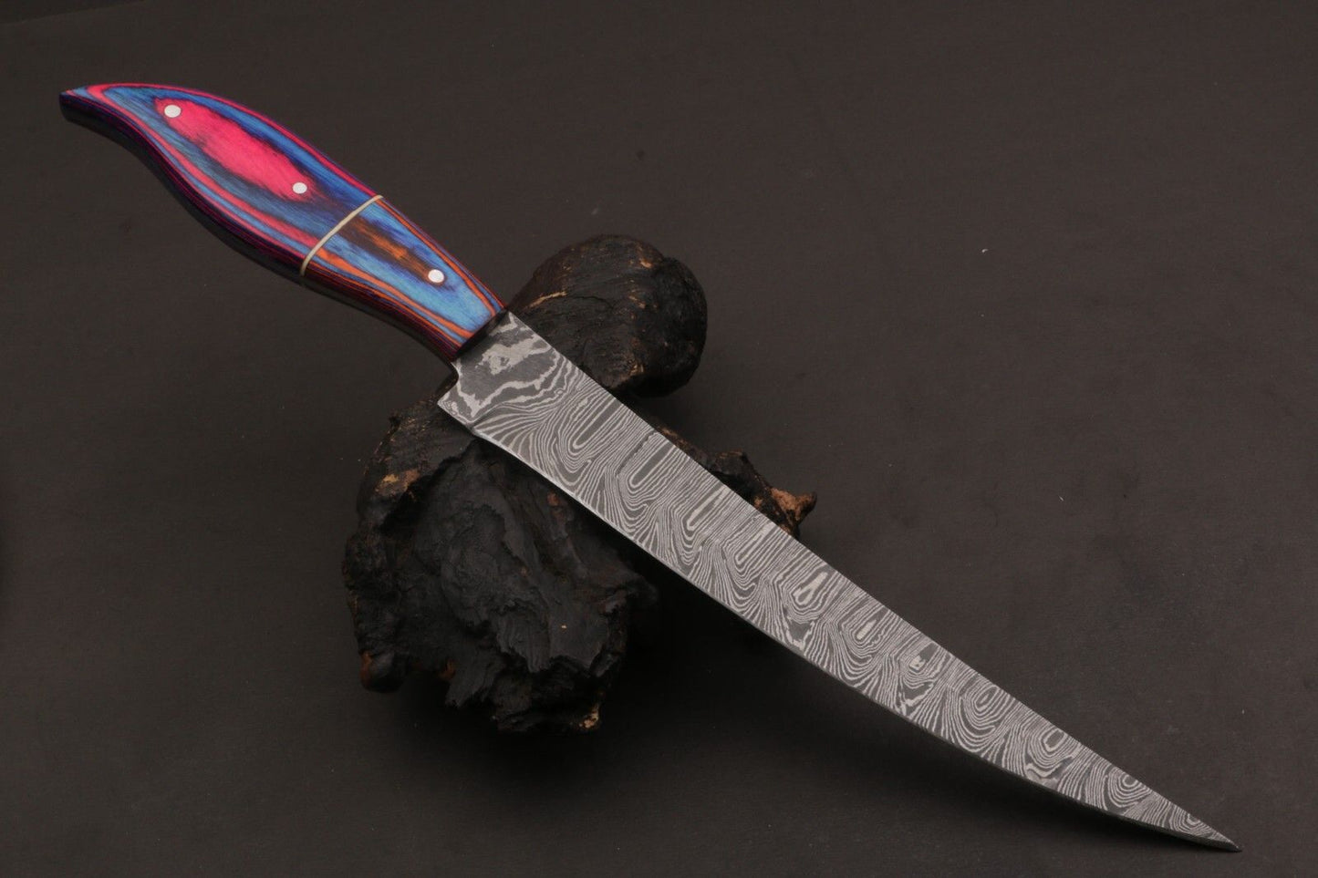 12" Hand Forged Twist Damascus Steel Fillet Knife Custom Fillet Knife With Leather Sheath