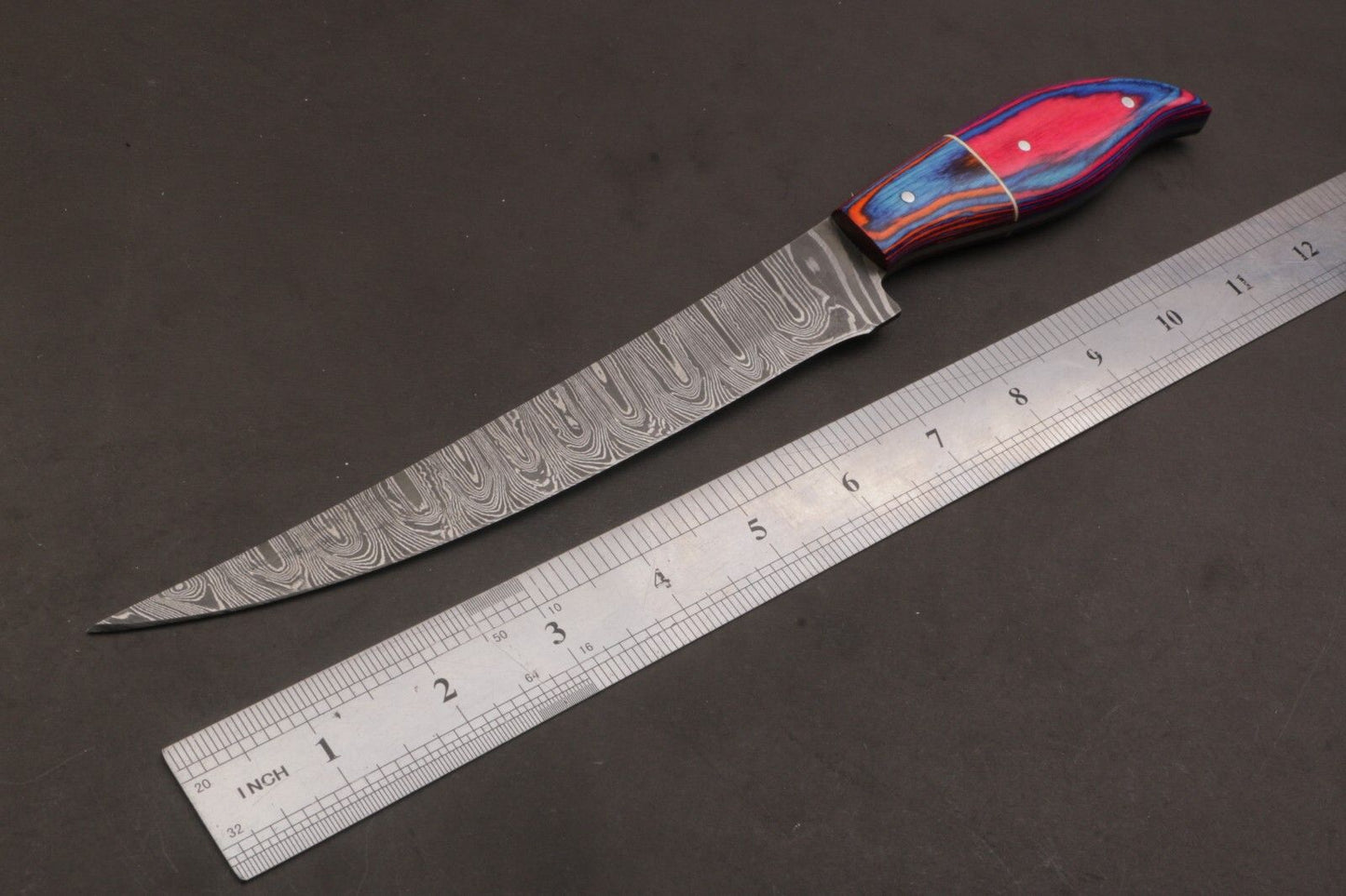 12" Hand Forged Twist Damascus Steel Fillet Knife Custom Fillet Knife With Leather Sheath