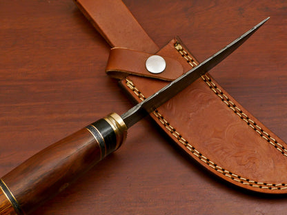 10.5 Inch Damascus Hunting Knife with Rosewood and Pakka Handle