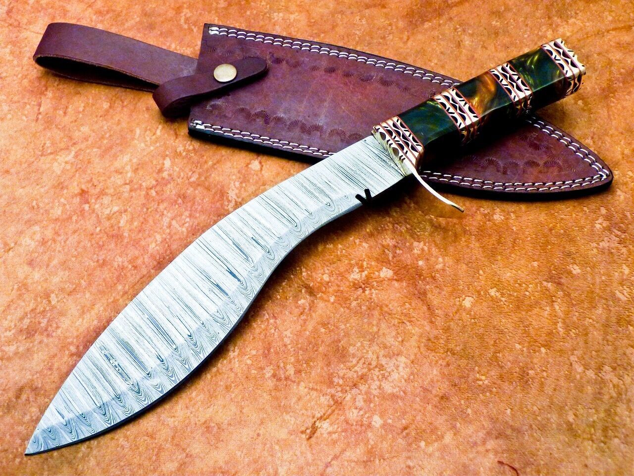 15" Custom Handmade Damascus Bowie Knife with Resin Handle