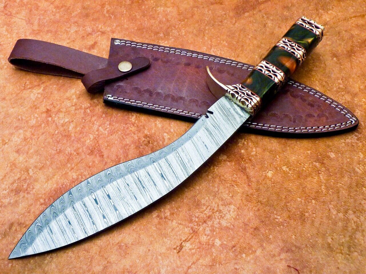 15" Custom Handmade Damascus Bowie Knife with Resin Handle