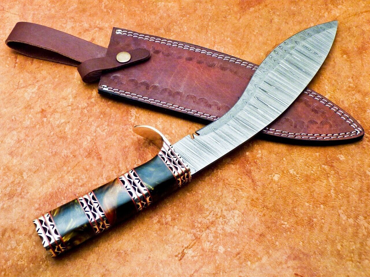 15" Custom Handmade Damascus Bowie Knife with Resin Handle