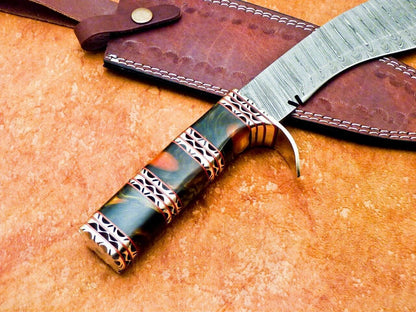 15" Custom Handmade Damascus Bowie Knife with Resin Handle