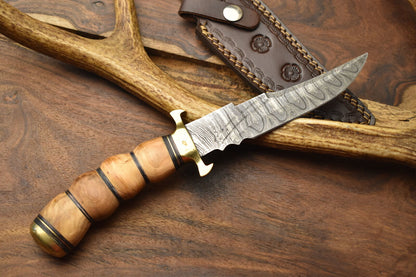 10 Inch Custom Hand Forged Damascus Steel Bowie Knife with Olive Wood Handle