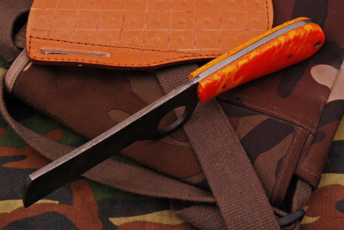 Hand Forged Damascus Steel Bull Cutter Knife Custom Cowboy Bull Knife with Resin Handle