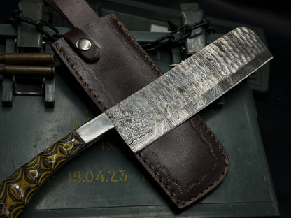Handmade Damascus Steel Hunting Chef Cleaver Knife – Full Tang Wood Handle with Leather Sheath