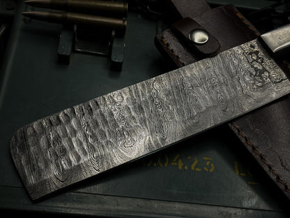 Handmade Damascus Steel Hunting Chef Cleaver Knife – Full Tang Wood Handle with Leather Sheath
