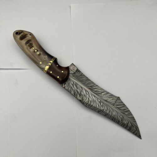 Heritage Forge Handmade Feather Pattern Damascus Steel Hunting Dagger Bowie Knife with Custom Design
