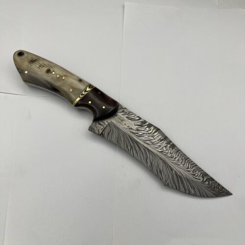 Heritage Forge Handmade Feather Pattern Damascus Steel Hunting Dagger Bowie Knife with Custom Design