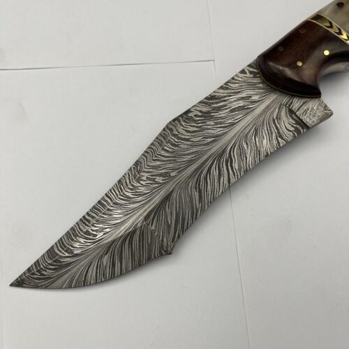 Heritage Forge Handmade Feather Pattern Damascus Steel Hunting Dagger Bowie Knife with Custom Design