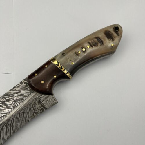Heritage Forge Handmade Feather Pattern Damascus Steel Hunting Dagger Bowie Knife with Custom Design