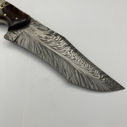 Heritage Forge Handmade Feather Pattern Damascus Steel Hunting Dagger Bowie Knife with Custom Design